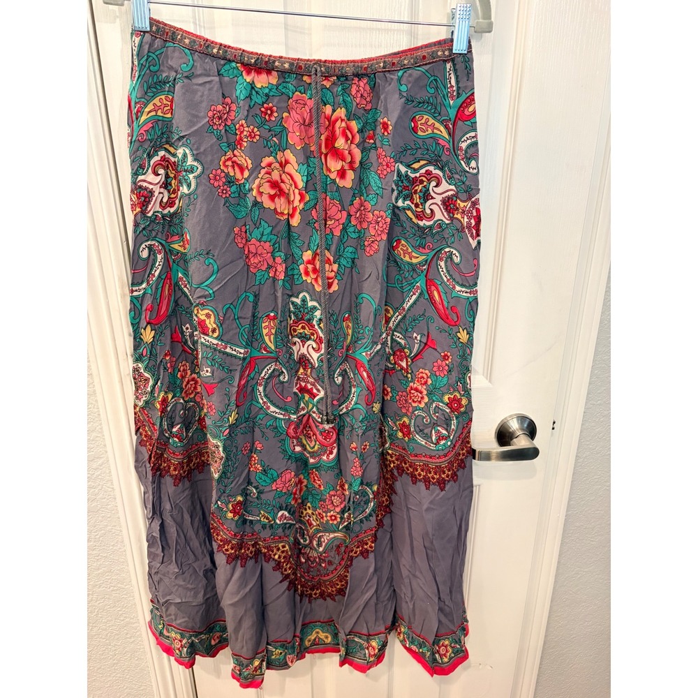 Flying Tomato Maxi Skirt Purple Floral Paisley Boho Tiered Ruffle IK5490